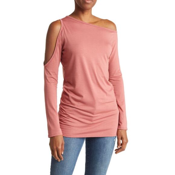 New ~ GO COUTURE ~ Women's Gray Cold Shoulder Sleeve Tunic Blouse Top Size Small - Picture 6 of 6